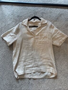 OAS Natural Linen Short-Sleeve Polo
